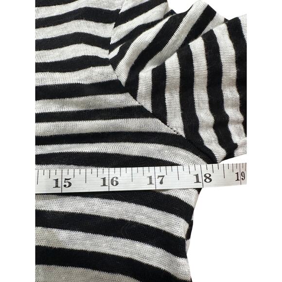 A.L.C. Top Black Stripe Pullover Crew Criss Cross Back 100% Linen, Womens XS - Picture 5 of 7